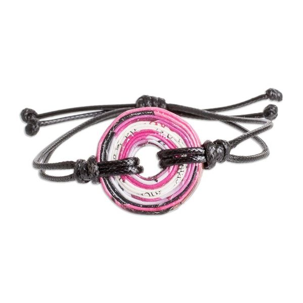 Alternate image for Recycled Paper Pendant Bracelet with Adjustable Black Cord Black Constellation