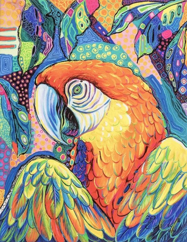 Alternate image for Modern Multicolored Stretched Sublimation Print of A Macaw Magical Macaw