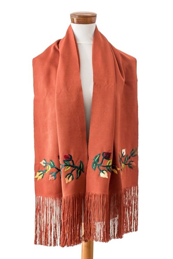 Alternate image for Floral Embroidered Russet Cotton Shawl with Fringes Kind Russet