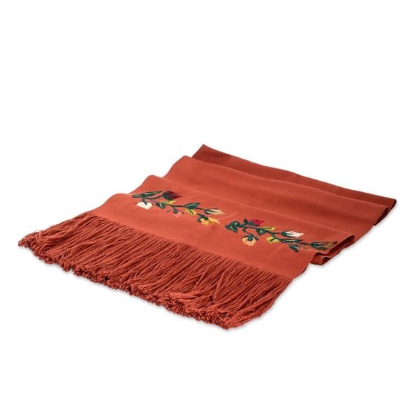 Alternate image for Floral Embroidered Russet Cotton Shawl with Fringes Kind Russet