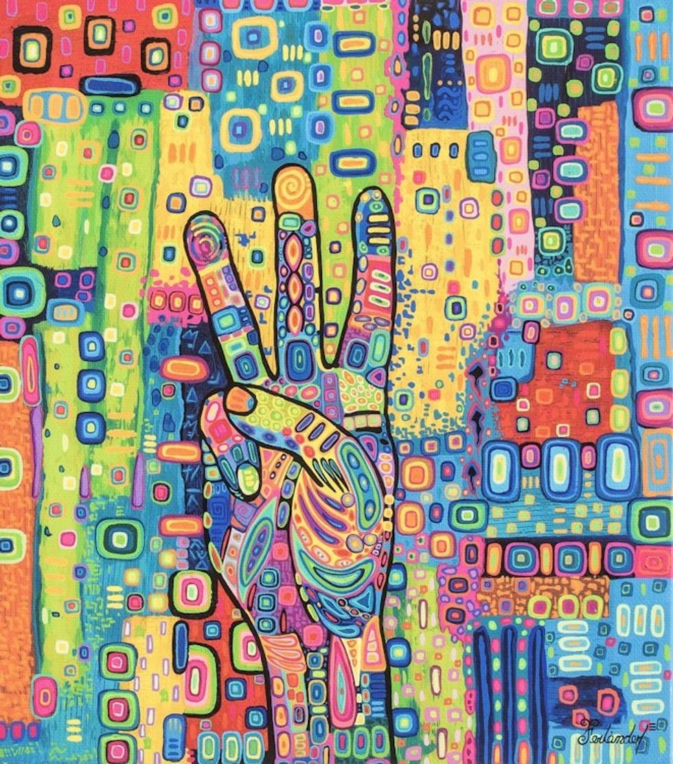 Multicolored Modern Stretched Sublimation Print of A Hand 'Hand'