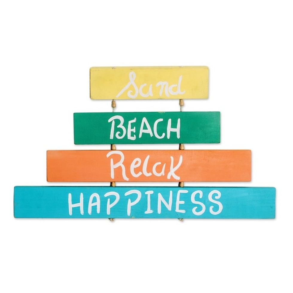 Hand-Painted Wood Wall Art with Inspirational Message 'Beach Love'