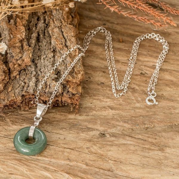 Alternate image for Modern Round Natural Bright Green Jade Pendant Necklace Paths of Vitality