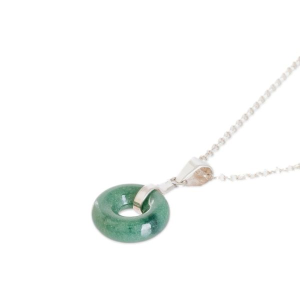 Alternate image for Modern Round Natural Bright Green Jade Pendant Necklace Paths of Vitality
