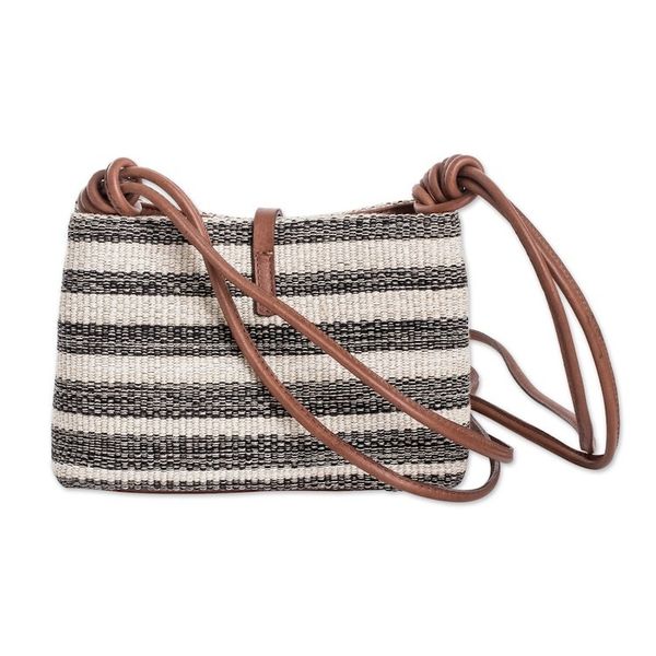 Alternate image for Handcrafted Leather-Accented Striped Onyx Cotton Sling Bag Beach Walk