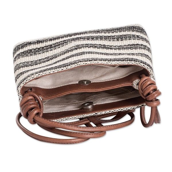 Alternate image for Handcrafted Leather-Accented Striped Onyx Cotton Sling Bag Beach Walk