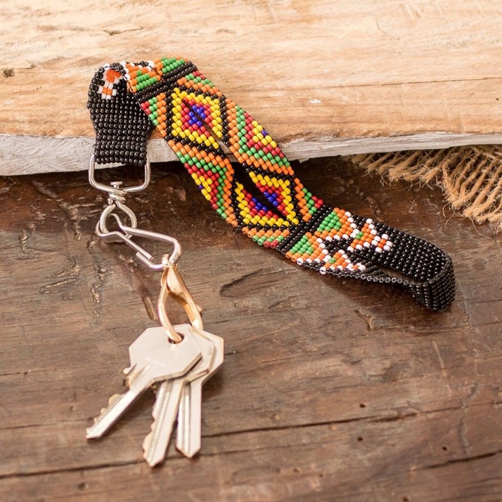 Handcrafted Geometric Colorful Glass Beaded Keychain 'Key to Culture'