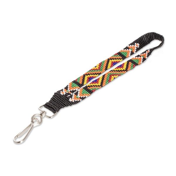 Alternate image for Handcrafted Geometric Colorful Glass Beaded Keychain Key to Culture
