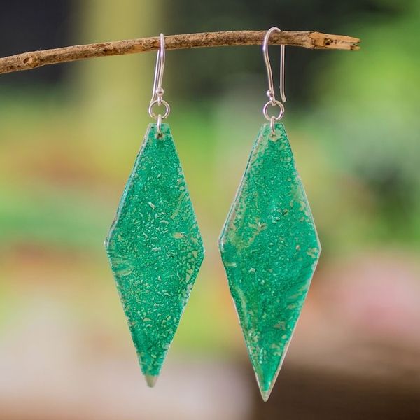 Alternate image for Diamond-Shaped Green Recycled CD Dangle Earrings My Green Elegance