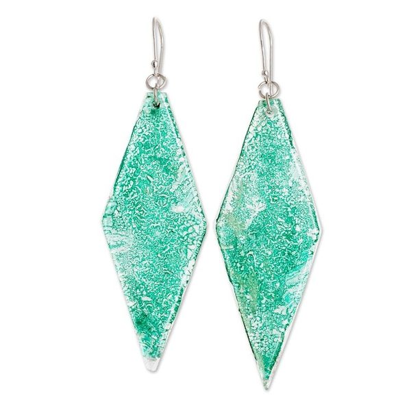 Alternate image for Diamond-Shaped Green Recycled CD Dangle Earrings My Green Elegance