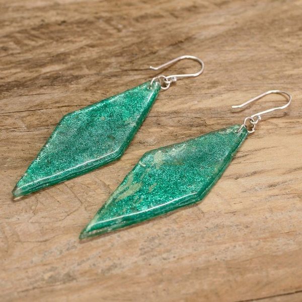 Alternate image for Diamond-Shaped Green Recycled CD Dangle Earrings My Green Elegance