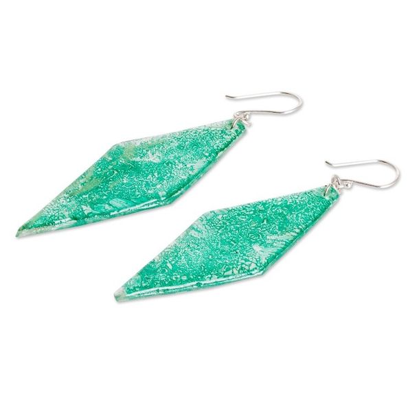 Alternate image for Diamond-Shaped Green Recycled CD Dangle Earrings My Green Elegance