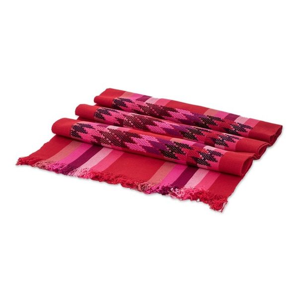 Alternate image for Woven Colorful Cotton Table Runner in a Poppy Base Hue Poppy Rainbow