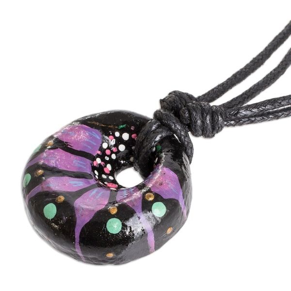 Alternate image for Floral Adjustable Painted Ceramic Pendant Necklace in Purple Nights Purple Grace