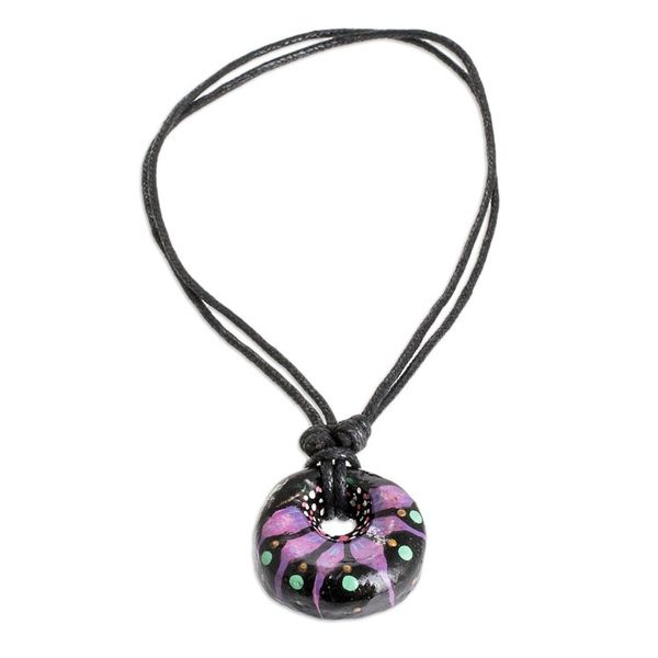 Alternate image for Floral Adjustable Painted Ceramic Pendant Necklace in Purple Nights Purple Grace
