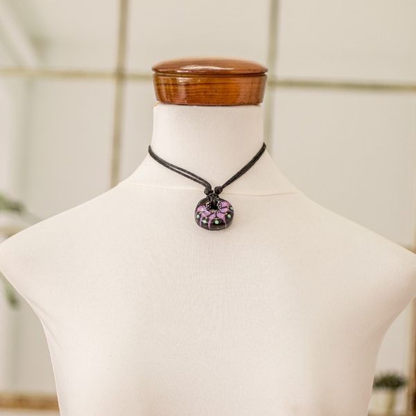Alternate image for Floral Adjustable Painted Ceramic Pendant Necklace in Purple Nights Purple Grace