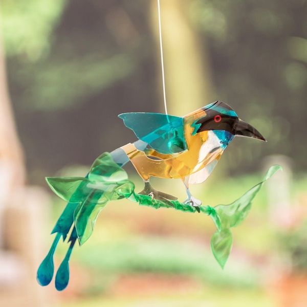 Alternate image for Hand-Painted Recycled Plastic Mobile of an Amazonian Motmo Ethereal Fauna
