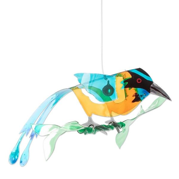 Alternate image for Hand-Painted Recycled Plastic Mobile of an Amazonian Motmo Ethereal Fauna