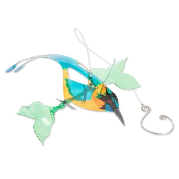 Alternate image for Hand-Painted Recycled Plastic Mobile of an Amazonian Motmo Ethereal Fauna