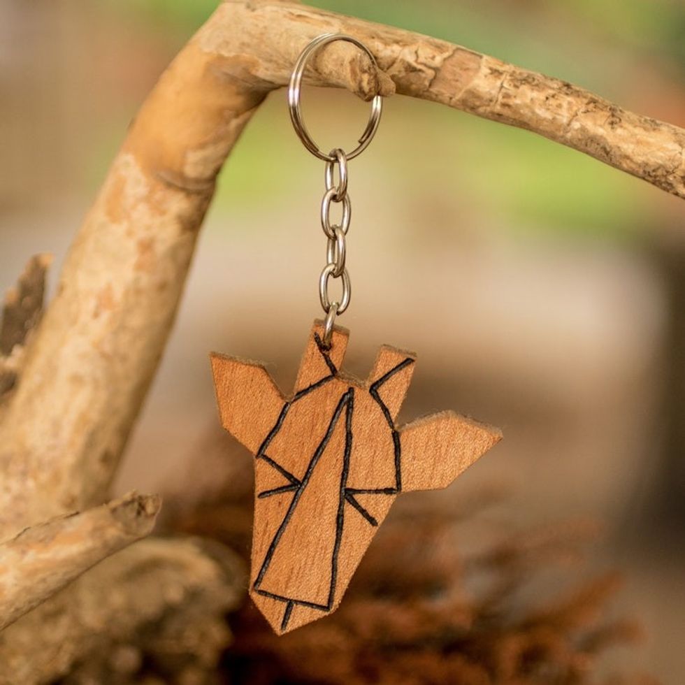 Handcrafted Minimalist Modern Cedarwood Giraffe Keychain 'Minimalist Giraffe'