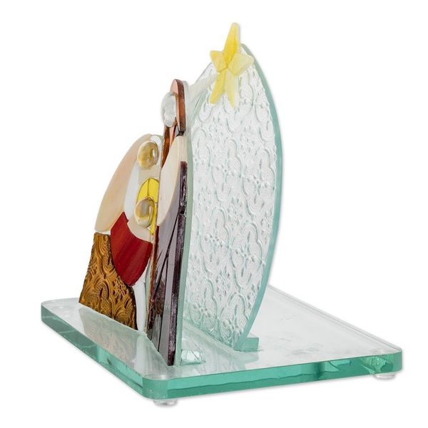 Alternate image for Hand-Painted Blue and Green Float Glass Nativity Scene Blessed Family