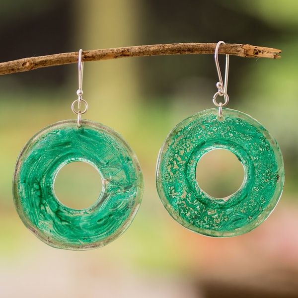 Alternate image for Eco-Friendly Disc-Shaped Green Recycled CD Dangle Earrings Green Cycles