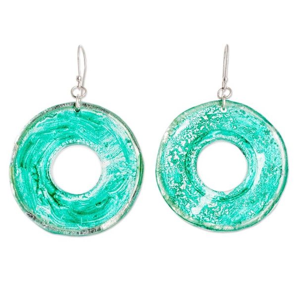 Alternate image for Eco-Friendly Disc-Shaped Green Recycled CD Dangle Earrings Green Cycles