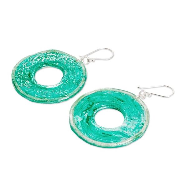 Alternate image for Eco-Friendly Disc-Shaped Green Recycled CD Dangle Earrings Green Cycles