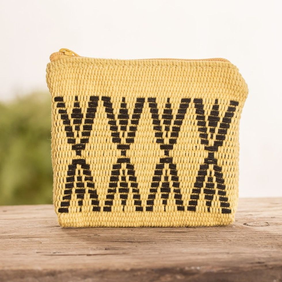 Yellow and Black Cotton Coin Purse Hand-Woven in Costa Rica 'All United'
