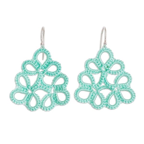 Alternate image for Hand-Tatted Dangle Earrings in Mint Crafted in Guatemala Petal Essence in Mint