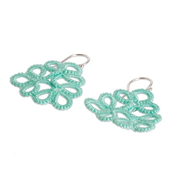 Alternate image for Hand-Tatted Dangle Earrings in Mint Crafted in Guatemala Petal Essence in Mint