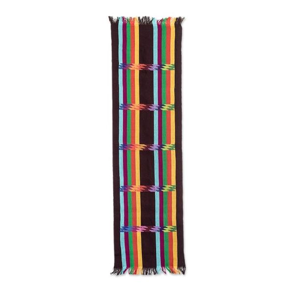 Alternate image for Woven Colorful Cotton Table Runner in a Chocolate Base Hue Chocolate Rainbow