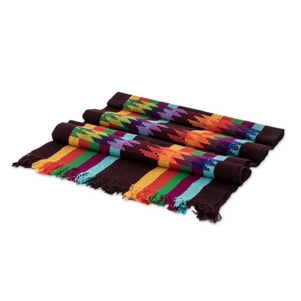 Alternate image for Woven Colorful Cotton Table Runner in a Chocolate Base Hue Chocolate Rainbow