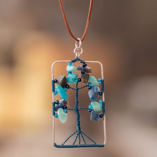 Alternate image for Tree-Themed Blue Lapis Lazuli and Quartz Pendant Necklace Sylvan Blue