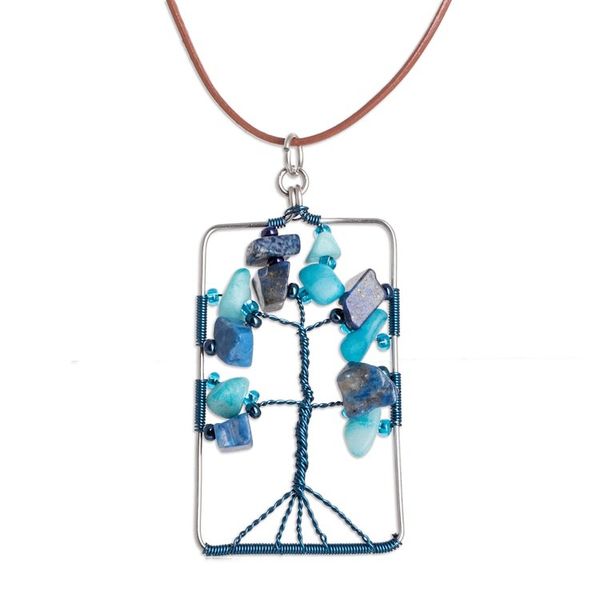 Alternate image for Tree-Themed Blue Lapis Lazuli and Quartz Pendant Necklace Sylvan Blue