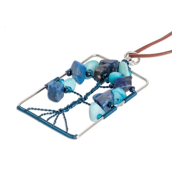 Alternate image for Tree-Themed Blue Lapis Lazuli and Quartz Pendant Necklace Sylvan Blue