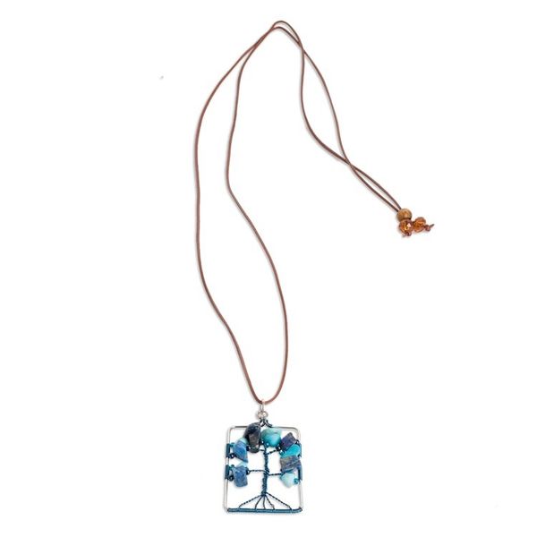 Alternate image for Tree-Themed Blue Lapis Lazuli and Quartz Pendant Necklace Sylvan Blue