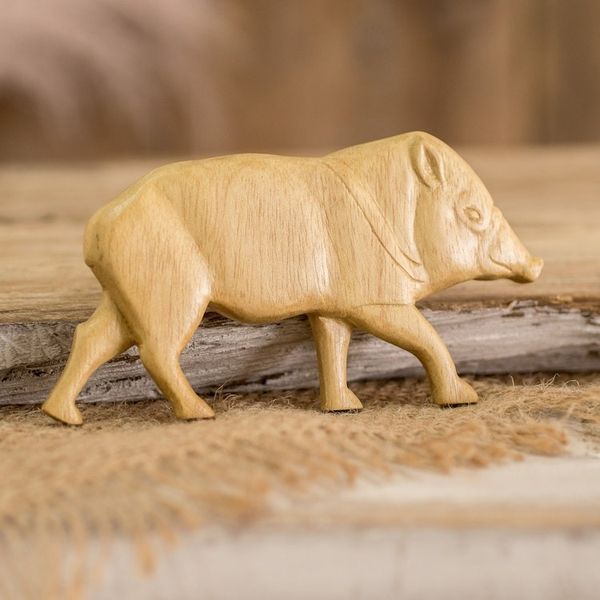 Alternate image for Teak Wood Pig Kitchen Magnet Carved by Hand in Costa Rica Pig
