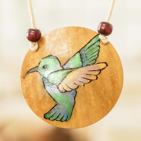 Alternate image for Hand-Painted Calabash Gourd Hummingbird Pendant Necklace Harmony Portrayal