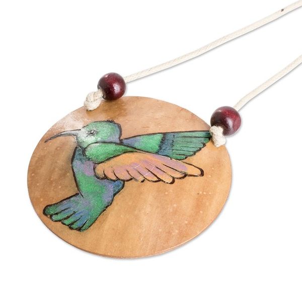 Alternate image for Hand-Painted Calabash Gourd Hummingbird Pendant Necklace Harmony Portrayal