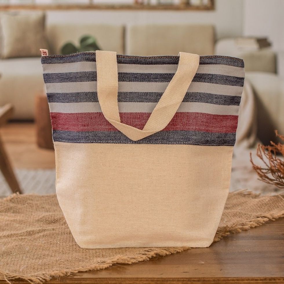 Hand-Woven Reversible Cotton Tote Bag with Colorful Stripes 'Sailor'