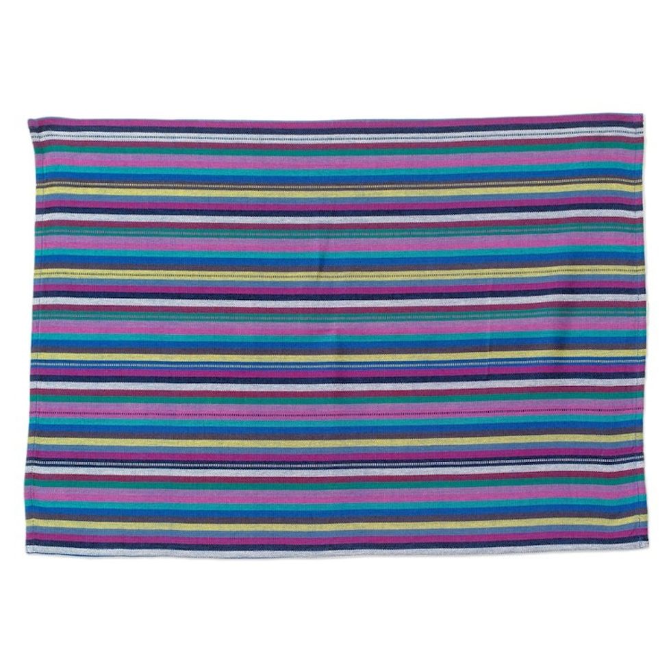 Handloomed Cotton Striped Napkin in Blue and Purple Hues 'Delicious Waters'