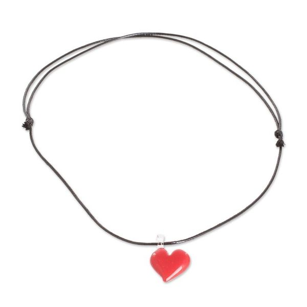 Alternate image for Adjustable Art Glass Necklace with Red Heart Pendant Vibrant Passion