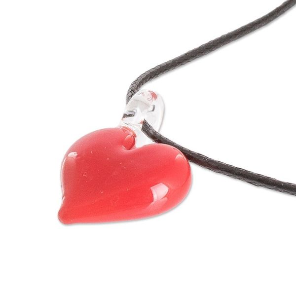 Alternate image for Adjustable Art Glass Necklace with Red Heart Pendant Vibrant Passion