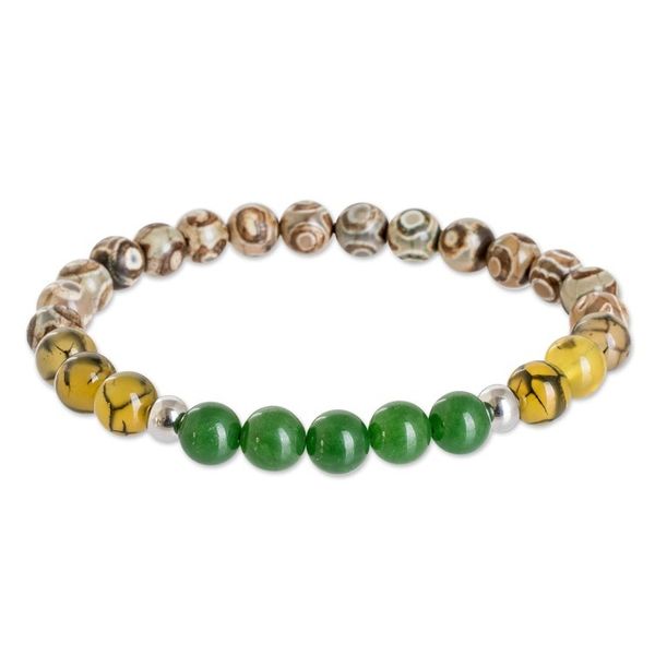 Alternate image for Handcrafted Mens Agate and Jade Beaded Stretch Bracelet Earth and Forest