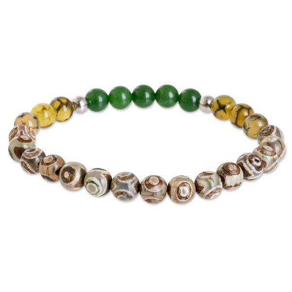 Alternate image for Handcrafted Mens Agate and Jade Beaded Stretch Bracelet Earth and Forest