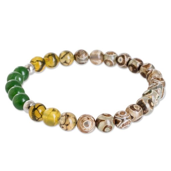 Alternate image for Handcrafted Mens Agate and Jade Beaded Stretch Bracelet Earth and Forest