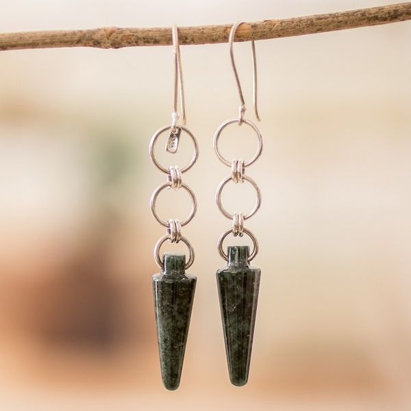 Alternate image for Silver and Green Jade Dangle Earrings with Pendulum Hoops Pretty Pendulum