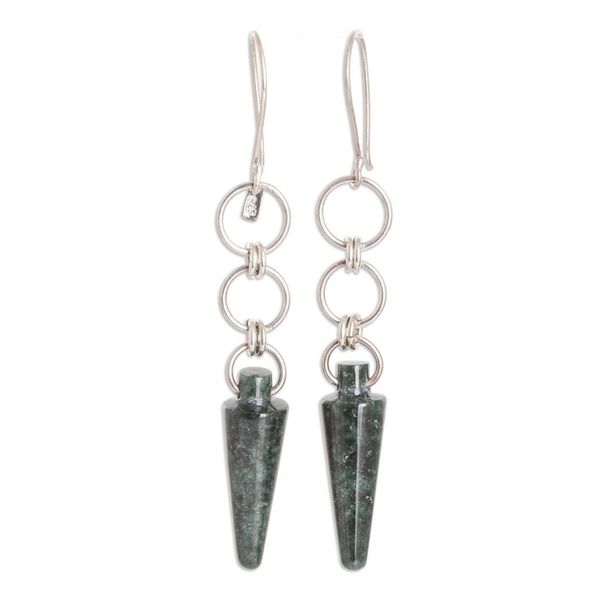 Alternate image for Silver and Green Jade Dangle Earrings with Pendulum Hoops Pretty Pendulum