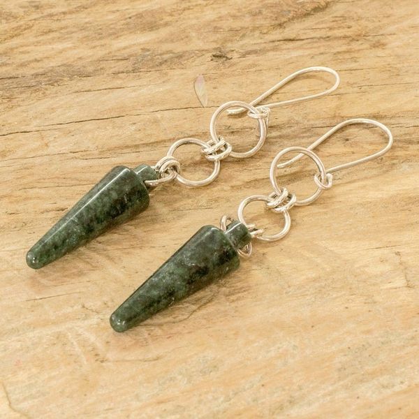 Alternate image for Silver and Green Jade Dangle Earrings with Pendulum Hoops Pretty Pendulum
